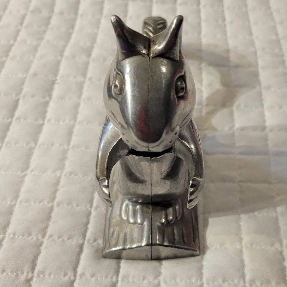 VTG Squirrel on Log Nutcracker Aluminum Metal Collectible Fun Cute Whimsical 90s